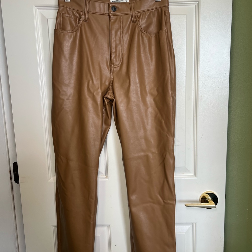 Abercrombie & Fitch Women's 90s Straight Ultra High Rise Vegan Leather Jeans